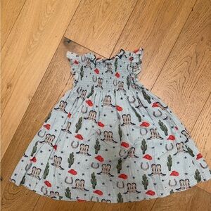 PINK CHICKEN Cowgirl Western Print Girls' Dress in Light Blue